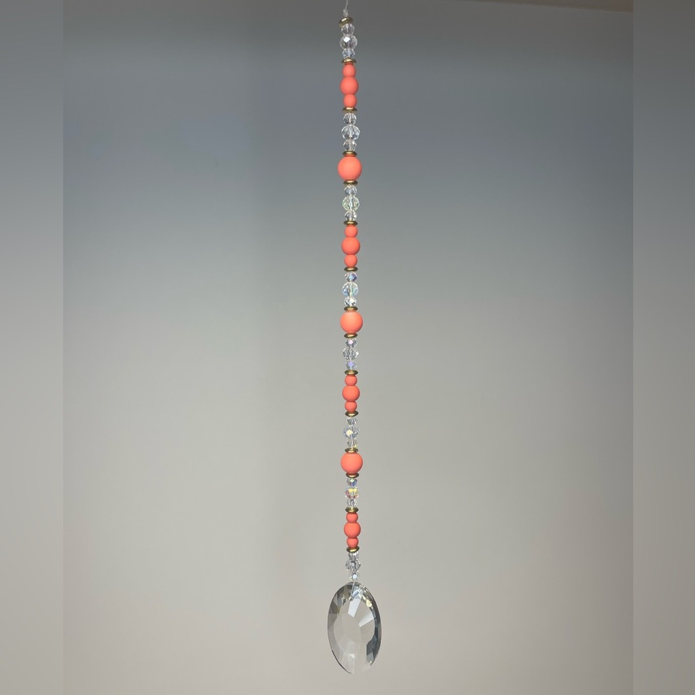 Orange with gold accents beaded suncatcher/ rear view mirror car hanging
